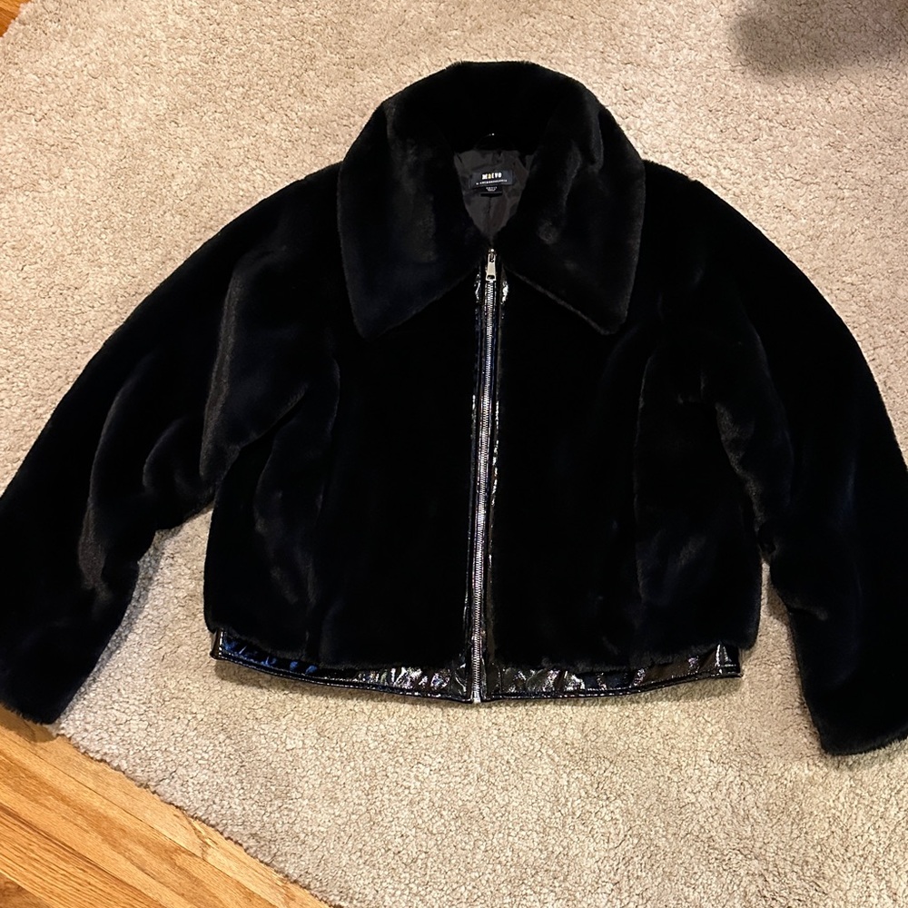 Anthropologie Black Faux Fur Coat